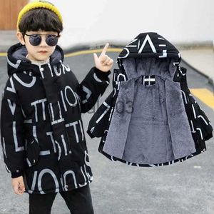 Abrigo de invierno grueso y cálido para niños, chaquetas, abrigos, moda, estampado de letras, chaqueta de algodón con capucha, rompevientos, prendas de vestir exteriores para niños, ropa J230823