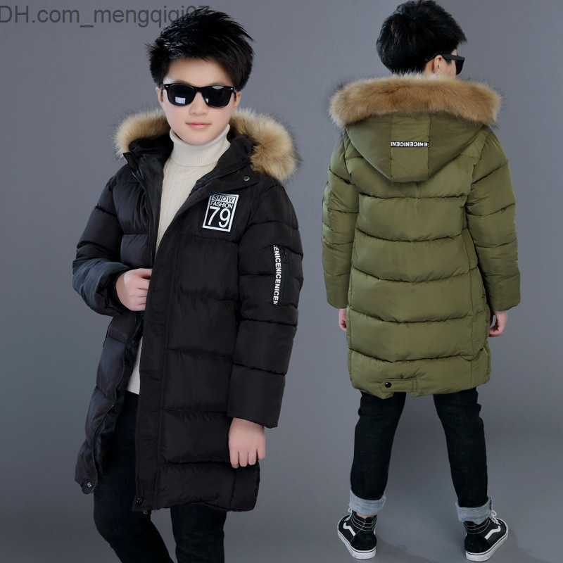 Вниз пальто зима густая ветрозащитная и теплая детская куртка водонепроницаемая детская куртка, наполненная хлопчатобумажной, тяжелой темной курткой для мальчика, подходящей для возраста 4-14 Z230719