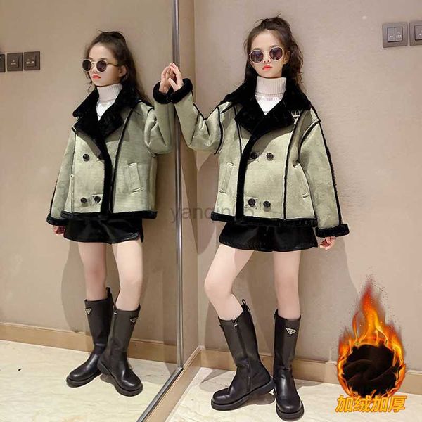 Doudoune Hiver Velours Daim Veste Filles Épaisse Parka Manteau Longues Vestes Vintage Vêtements Décontractés Enfants Plus Velours Épais Outwear HKD230725