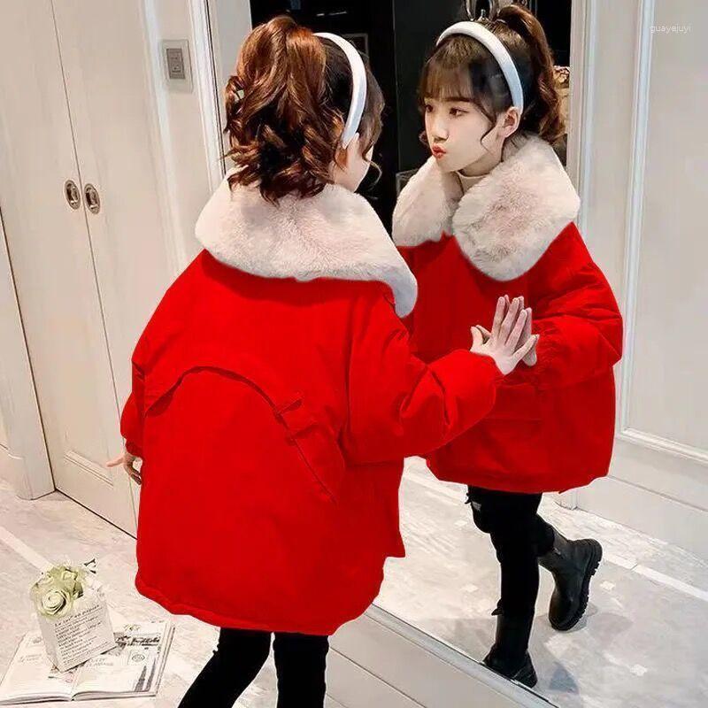 Down Coat Winter Velvet Warm Kids Windbreaker Jacket For Girls Fashion Fur Collar Hooded Children Outerwear Toddler Girl Clothes T124