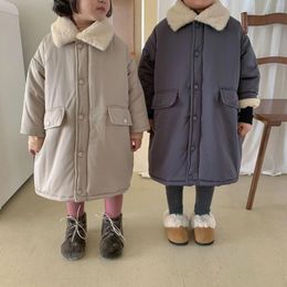 Manteau en duvet d'hiver chaud pour bébés filles et garçons, veste longue unie avec fermeture éclair et doublure polaire, coupe-vent pour écoliers de 1 à 12 ans