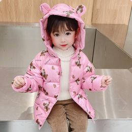 Abrigo de plumas chaqueta cálida de invierno con capucha dulce estampado de dibujos animados niño niña 2-7 años Beibei versión coreana ropa de moda para niños