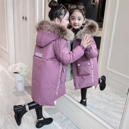 Down jas winter warme jassen voor meisjes mode bont capuchon chooded kinderen