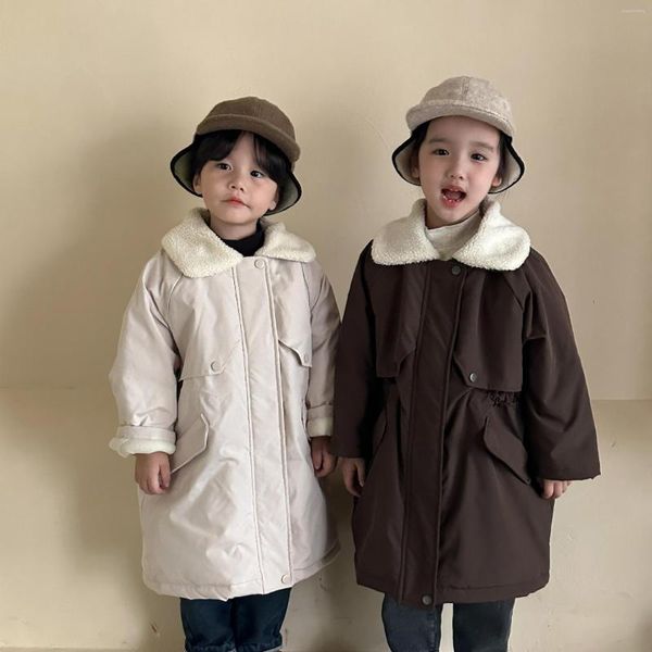 ZHIO Hiver Garçon Fille Bébé Plus Velours Épaissir Coupe-Vent Solide Mode Enfants Polaire Revers Chaud Tops Kid Coton Vestes