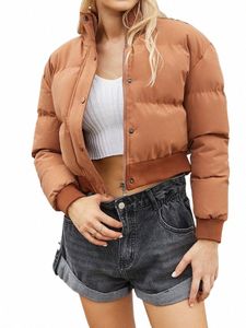 Manteaux en duvet Femmes Hiver Chaud Col Haut Puffer Parkas Femme Casual Lg Manches Simple Boutonnage Fermeture À Glissière Recadrée Cott Vestes A9co #