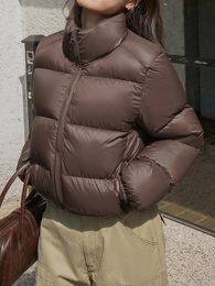 Chaqueta de algodón de plumón Parkas cortas Vintage para mujer Otoño Invierno acolchado cálido abrigo de cuello alto de moda informal para mujer 240104