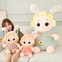 Down Cotton Rabbit en peluche jouet tournesol Bunny Doll Baby Pacify Doll Sleep Throw Oreiller Back Cushion Gift LT0009