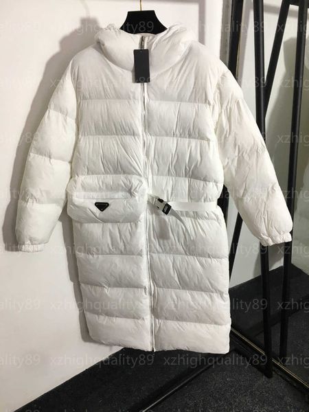 Down Jacket Femmes Manteaux Designer Femmes Puffer Manteau Lettre Triangle Zipper Gilet À Manches Longues À Capuchon Mi Longueur Blanc Hiver Femmes Vestes