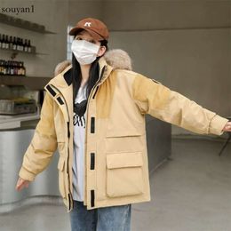 Chaqueta de plumón para mujer, conjunto de Wok de pareja de longitud media con empalme grueso para superar la tendencia del invierno, novedad de 2023