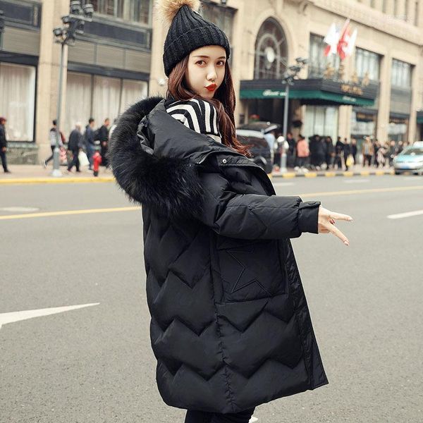 Doudoune mi-longue pour femme, manteau ample, épais, à grand col, avec poches, personnalité étoile coréenne, hiver 2022, Luci22