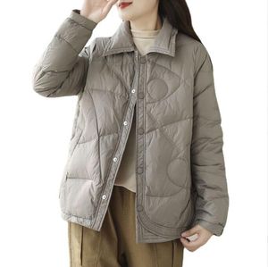 Doudoune femme simple et polyvalente ample col chemise décontracté mince court automne et hiver manteau