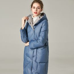 Doudoune mi-longue pour femme, manteau bleu, à capuche, épais, à la mode, ample, cocon, nouvelle collection automne-hiver 2023