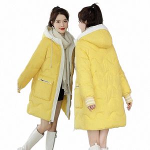 Down Acolchado Cott Jacket Women's 2023 Nuevo invierno suelto coreano LG con capucha con capucha Abrigo acolchado Chaqueta acolchada Abrigo engrosado Azul Amarillo D2LJ #