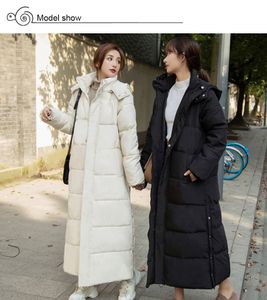 Parka en duvet Super longue pour femme, veste d'hiver au genou avec manteau noir épais