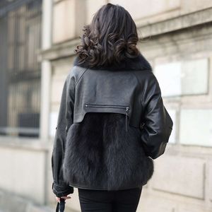 Haining – veste d'hiver courte en cuir de mouton et fourrure de renard pour femme, veste intégrée en duvet, 2024, 7705