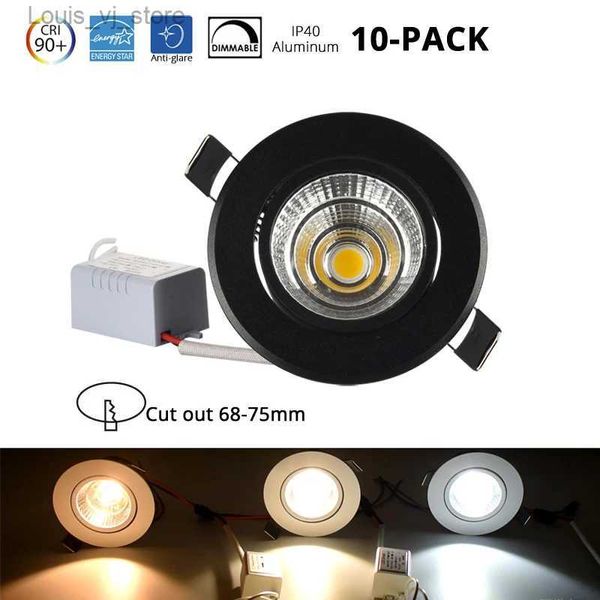 Downlights Paquete de 10 luces empotradas LED negras Iluminación de techo empotrada interior Regulable Mini 3W 5W 7W COB Antideslumbrante CRI90 = 60W Bombillas halógenas YQ240226