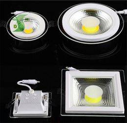 Downlights 5W 10W 15W COB Downlight Couvercle en verre encastré Panneau lumineux à intensité variable AC85-265V Spot rond / carré Changement de trois couleurs