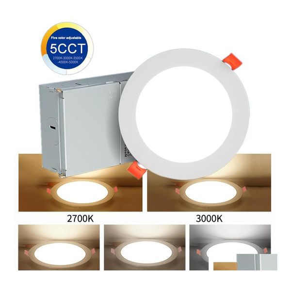 Downlights Led Empotrable Luz de techo Regulable Downlights 6 pulgadas 5Cct Trathin con caja de conexiones 2700K 3000K 3500K 4000K 5000K Seleccione Otvc1