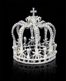 Downton Pageant de la couronne bridale brillante Crystal Crystal Pageant Silver Gold plaqué Hairband Accessor de mariage pas cher 3856598