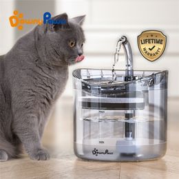 DownyPaws 2L Fontaine d'eau automatique pour chat avec robinet Distributeur de chien Filtre transparent Abreuvoir Capteur pour animaux de compagnie Mangeoire à boire 220323