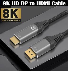 Câble DP 1.4 vers HDMI 2.1 8K 60Hz Audio vidéo HDR 4K144Hz coque en aluminium port d'affichage vers câbles HDMI pour boîtier HDTV moniteur HUB USB C vidéo HD DisplayPort cordon accessoires