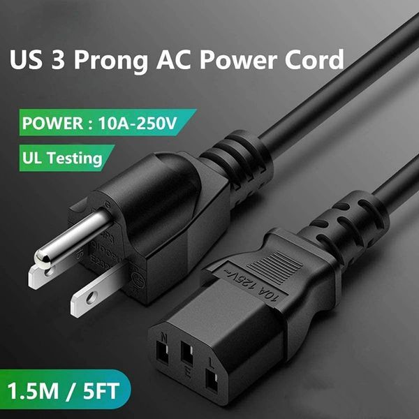 Transporte aéreo DPD ~ Cable de alimentación de CA de alta calidad Cable de 3 clavijas Monitor de computadora de PC estándar de 5 pies