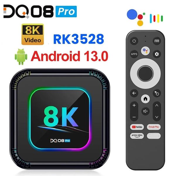 DQ08 Pro RGB Smart TV Box Android 13 RK3528 Quad Core prise en charge vidéo 8K 4K 24 5G Wifi6 BT Google Voice 2G16G 4GB 32GB 64GB 128GB 240130