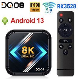 DQ08 RK3528 Smart TV Box Android 13 Quad Core Cortex A53 Ondersteuning 8K Video 4K HDR10 Dual Wifi BT Google Voice 2G16G 4G 32G 64G 240130