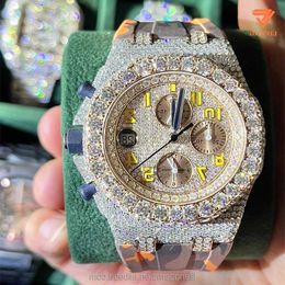 DQR6 montre en diamant glacé pour hommes Hip-hop moissanite bijoux montre de luxe date montre en cuir mécanique à la main watchJMXZ
