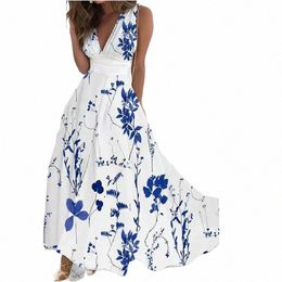 Dr Dres para la mujer Vestidos Vestido de Mujer Floral Print Dr Elegant Sleevel Maxi Dr Womens Clothing C -Q4KY#