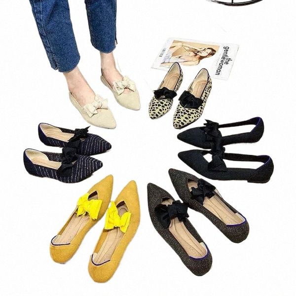 Chaussures habillées Designer doux arc appartements princesse chaussures femme tendance imprimé léopard rayé bouche peu profonde sandales à chaussures pointues