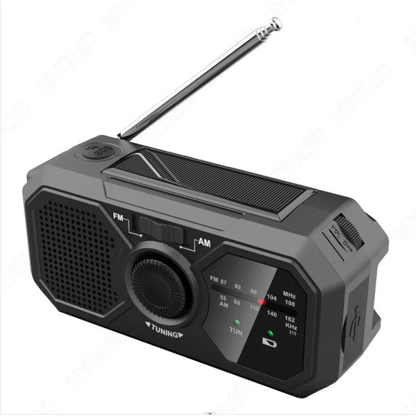DR366 Outdoor Curgence IPX4 AMFM Météo Dynamo Hand Crank Radio avec SOS Torch Emergency Power Bank Solar Pannel 240506