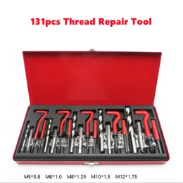 Draadtap 75/131pcs Draadreparatieset M3 M4 M5 M6 M8 M10 M12 M14 Schroefdraadinzetstukken voor het herstellen van beschadigde schroefdraad Reparatiegereedschap Boor