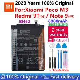 DraaigereedSchap 2023 100% originele Xiao Mi 6000mAh BN62 Batterij voor Xiaomi Pocophone Poco M3 voor noot 9 Redmi 9t Batterij Batterijen Bateria Bateria