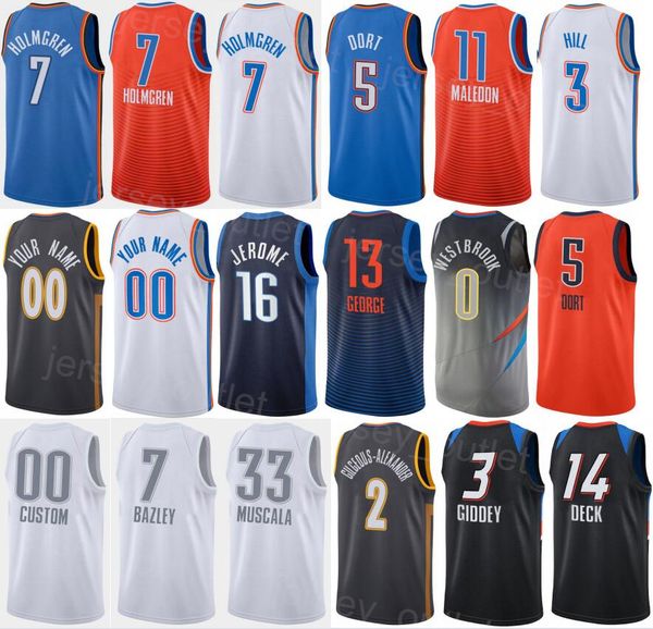 Draft Pick Basketball sérigraphié Peyton Watson Jersey Jaylin Williams Chet Holmgren Shai Gilgeous-Alexander 2 Luguentz Dort 5 Darius Bazley Numéro de nom personnalisé