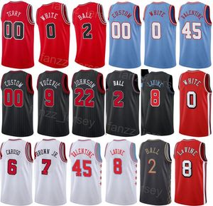 DRAAP SCHERM Gedrukt Dalen Terry Basketball Jersey Demar DeRozan 11 Zach Lavine 8 Lonzo Ball 2 Coby White 0 Nikola Vucevic 9 Alex Caruso 6 Red Black White Blue