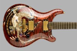 Guitare électrique Dragon 2000 #30 en érable rouge flamme, sans incrustation de touche, trémolo à Double verrouillage, reliure de corps en bois