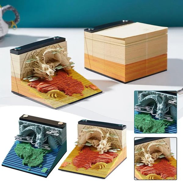 Dragon 3D Blocage-notes 3D Art hebdomadaire Mémo Mode Sticky Modèle Papier Blocs 3D Cadeau Gift Scarving 3D Note Y3H1 240410