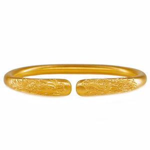 Dragon and Phoenix Cuff Bangle Bracelet Yellow Sand Gold Gold Bangles Pulseras para Mujeres Hombres Boho Punk Jewelry