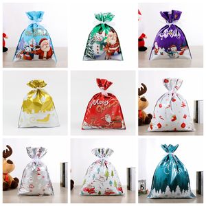 Bolsas de regalo de Navidad Bolsas de regalo de Papá Noel Decoraciones felices para Año Nuevo Bolsas de embalaje Bolsa de envoltura de cuerda de plástico Festival de Navidad Dulces Azúcar Almacenamiento de bocadillos