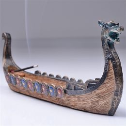 Dragon Boat Porte-bâton d'encens sculpté à la main Sculpture Encensoir Ornements Rétro S Design traditionnel # SO Y200106