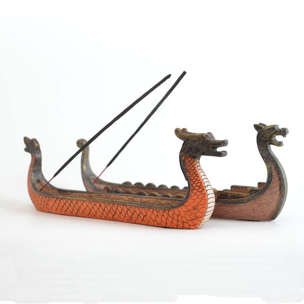 Quemador de incienso de barco Dragón, tallado a mano, adornos de incensario, quemadores de incienso Retro, diseño tradicional 0208