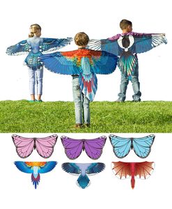 Dragon Costumes Butterfly Wings Shawls Bird Cosplay Macaw Magpie geïnspireerde Wings Kids kostuum blauw rood