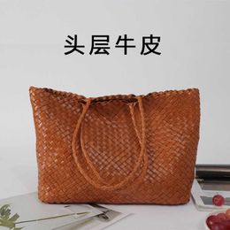 Dragon sac français couche supérieure en peau de vache pur sac fourre-tout tissé à la main grande capacité panier à légumes sac femme petite taille 240102