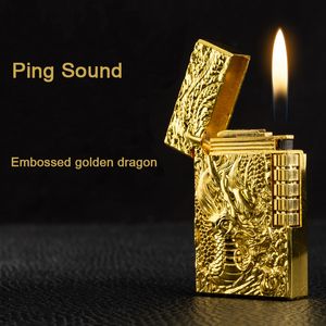 Encendedor recargable Dragon Gas butano, encendedor de pedernal de chorro de molienda, encendedor de cigarrillos con sonido brillante PING inflado
