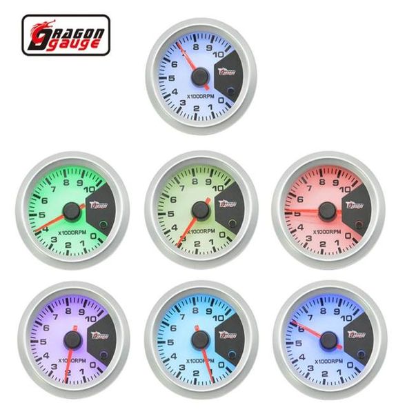 Gauge de dragon 2 pouces 52 mm de moteur pas à pas tachymètre AUTO GAUGE 7 COULEUR COULEUR 010000 RPM METER7396650