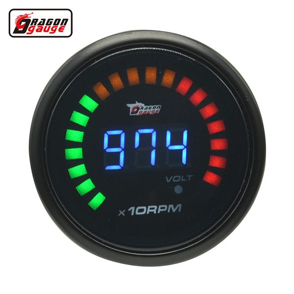 Dragon gauge 52mm Black Shell Auto Car Digital Smoked 20 LED Auto RPM Tacho Tacómetro y medidor de voltios