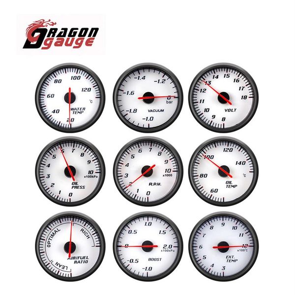 DRAGON GAUGE 60mm Tacómetro Boost Voltímetro Relación de combustible de aire Medidor EGT Vacío Temperatura del agua Prensa de aceite Temperatura del aceite para 12V Car3121