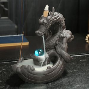 Dragon fait à la main en céramique reflux bouddhiste encens reflux brûleurs d'encens support encensoir aromathérapie fumée reflux bâton encens artisanat