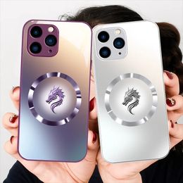 Dragon Head Rose Purple Gradiente plateado para iPhone 15 14 13 12 11 Pro Max 15 más Caja de teléfono de vidrio templado